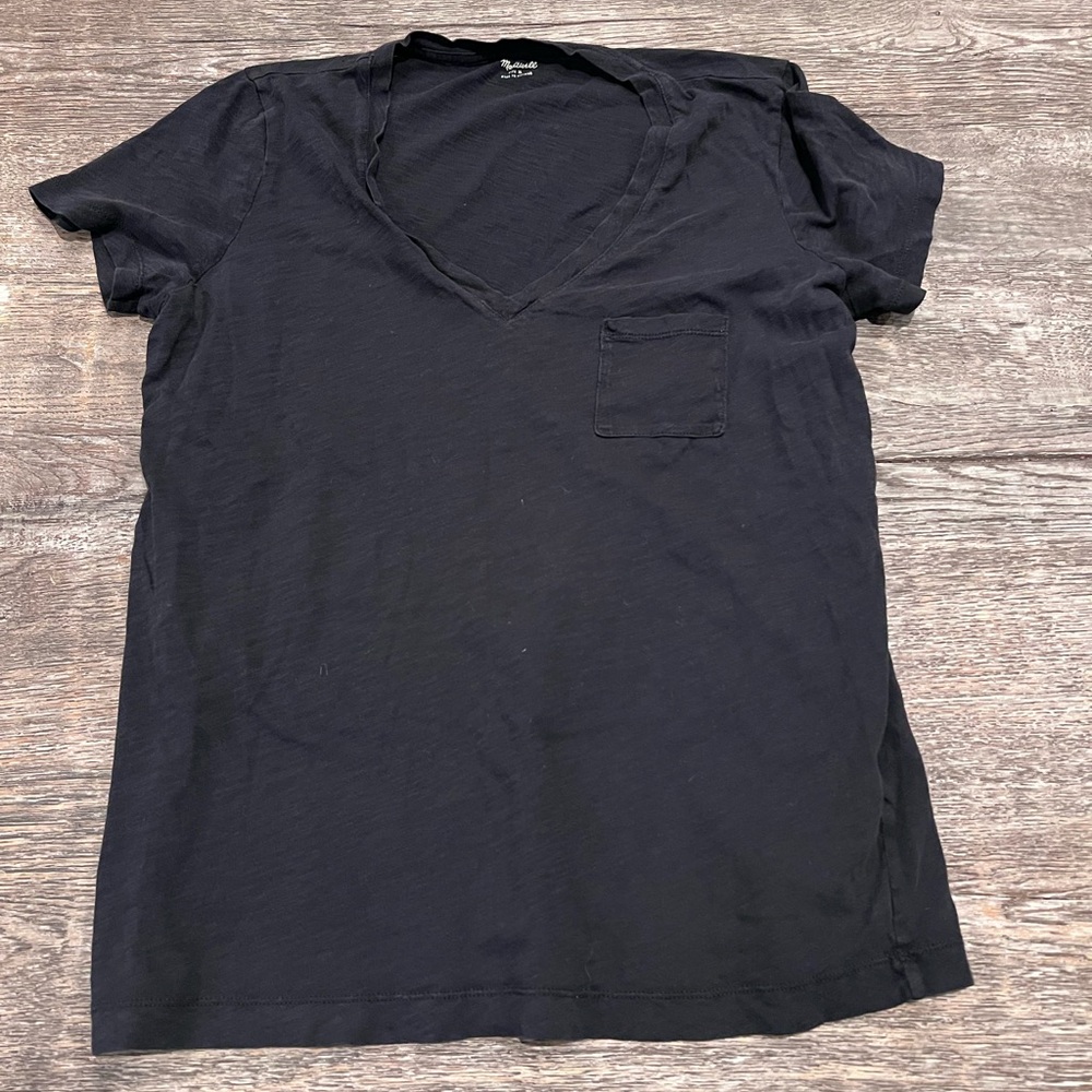 Madewell Black V-Neck Pocket Tee
